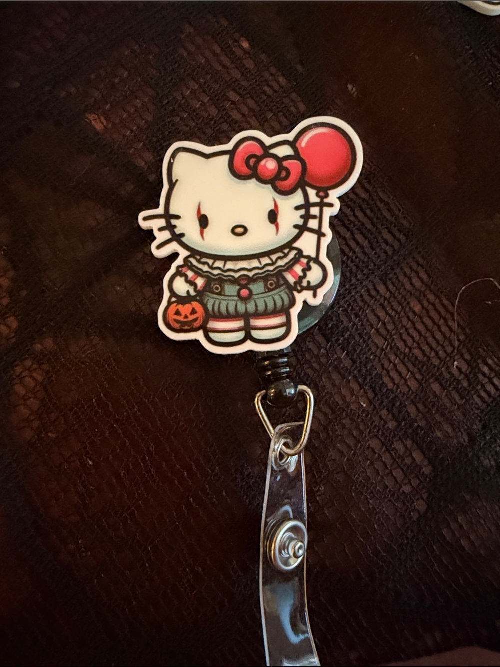 Hello Kitty Halloween ID Badge Reel with Pink Balloon
